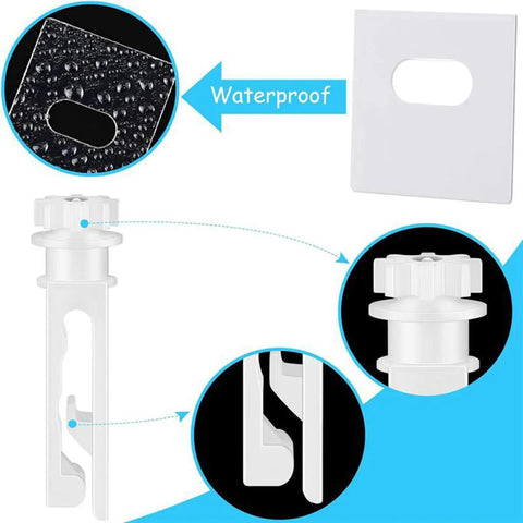 Vertical Blinds Repair Kit 24 Pack With 12 Adhesive Tabs And 12 Stem Clips Replacement Parts For Broken Or Missing Slats And Carriers Quick Fix DIY Window Shade Repair showing waterproof adhesive tab and stem clip details.
