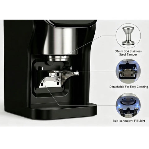 Upgrade Your Daily Grind With This Electric Coffee Tamper And Automatic Espresso Press featuring a 58mm stainless steel tamper.
