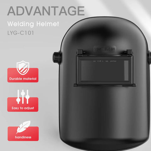 Lightweight Durable Flip Front Welding Helmet With Sugar Scoop Pipeline Hood And Mask, Comfortable Ratcheting Headgear, Impact Resistant Shield For Pros And DIYers, showing front view.