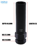 2 Piece 6 Spline Lug Nut Socket Set For Locking Lug Nuts Removal Kit with measurements on black CR-MO steel socket