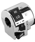 Universal 25mm Motorcycle Handlebar Switch Pair Headlight Turn Signal and Horn Control Set Tactile Rubber Buttons chrome switch with HI LO buttons