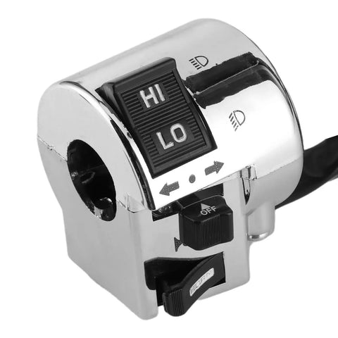 Universal 25mm Motorcycle Handlebar Switch Pair Headlight Turn Signal and Horn Control Set Tactile Rubber Buttons chrome switch with HI LO buttons