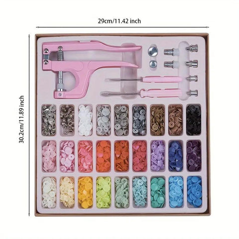 Premium Pink Snap Button Kit With Heavy Duty Aluminum Pliers And Full Die Set Including Resin Metal Snaps Plus Eyelet Grommets.