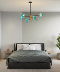 Six Light Blue Glass Ball Sputnik Chandelier Modern Mid Century Black And Gold Flush Mount Vintage Large Globe Pendant Light