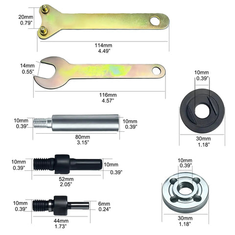 Electric Drill To Angle Grinder Adapter Kit With 6mm And 10mm Variable Shaft Mandrel Including 2 Wrenches Flange Nuts