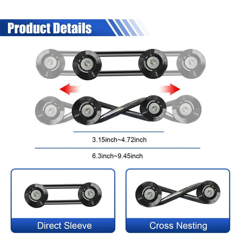 Universal Car Bumper Quick Release Clips Kit With Washer And Stainless Steel Screws For Front And Rear Bumpers Trunk Fenders Hatch Lids Fastener System Durable Aluminum Alloy With Rubber O Ring Seal Black with direct sleeve and cross nesting installation options, shown in detailed dimensions.