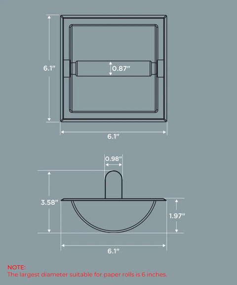 Dimensions diagram of Recessed In Wall Toilet Paper Holder Built To Last Slick Stainless Steel Tissue Roll Dispenser