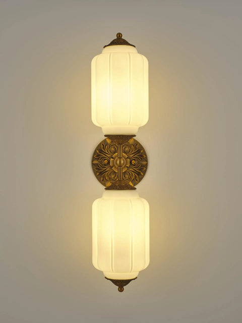 govahb 2-Light Hardwired Wall Sconces, Vintage Wall Sconce Milk Glass with ribbed white shades and antique brass finish.