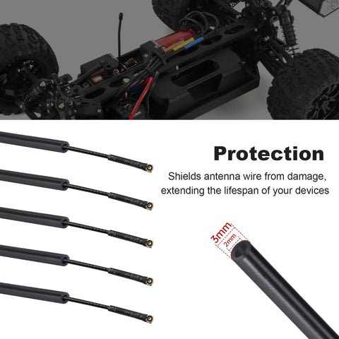 Universal Soft Plastic Antenna Tubes With Caps For RC Cars, FPV Drones, Quadcopters, Boats And Airplanes, 5 Pack Black