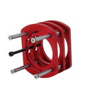 Red alloy clamp component for Rock Solid Aluminum Router Table Lift System With Zero Hassle Height Adjustments.