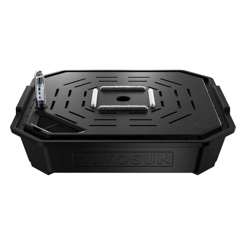 Top view of 4-Pack FlexFeed Self-Watering Pots with Auto Irrigation Base, Water Meter and Maintenance Window for indoor and outdoor use.