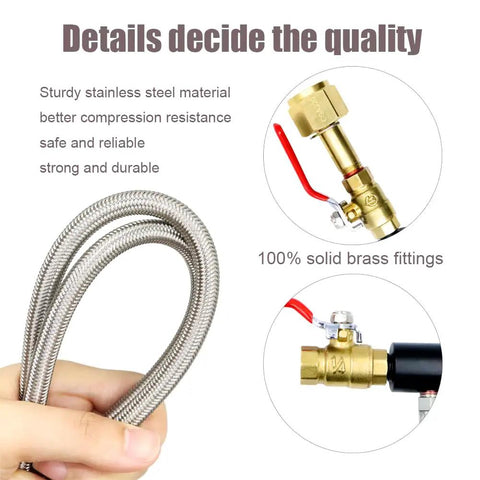 CO2 Refill Adapter Hose Kit With Gauge For No Fuss Home Soda Maker Dual Valve Station with brass fittings and braided hose