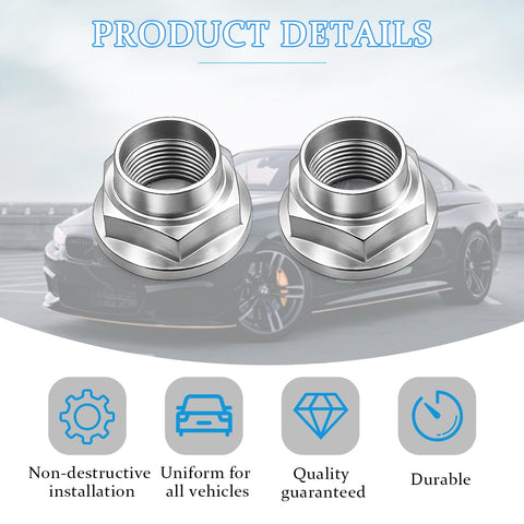 2 Piece Car CV Axle Nut Replacement Kit OEM 902170049 shown with steel lock lug nuts
