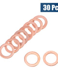 30 Pack M8 Copper Flat Washers Built Like A Tank Sealing Rings, 12mm diameter, 1mm thick for automotive and home garage use.