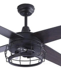 Dope Industrial Rustic 52 Inch Ceiling Fan With Light And Remote, Caged Farmhouse Style, shown with 4 Reversible Blades, bronze finish