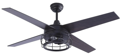 Dope Industrial Rustic 52 Inch Ceiling Fan With Light And Remote, Caged Farmhouse Style, shown with 4 Reversible Blades, bronze finish