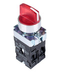 Three Position Momentary Rotary Selector Switch With Red LED Indicator, 22mm Mounting Hole, 110V AC, 10A, 2NO 1NC, Durable Nylon Body
