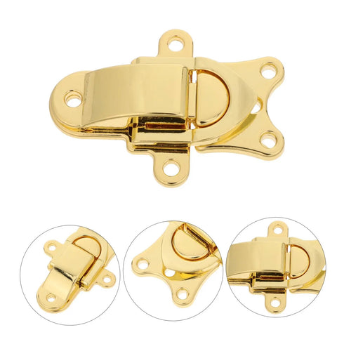 Two Pics Vintage Style Duckbill Toggle Latch Lock With Padlock Hole For Wooden Chest Toolbox And Storage Box Zinc Alloy Metal Hasp Clasp shown in gold finish.
