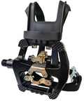Dual Sided SPD Clipless Pedals With Toe Clip Straps For Indoor Cycling Three In One System For Peloton Spin Bikes Universal Nine Sixteenth Inch Axle Fit Aluminum CNC Body With Sealed Bearings And Quick Release Clips, black finish shown