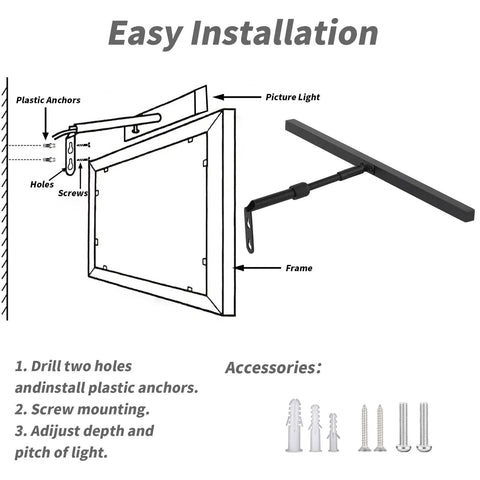 Installation guide for Plug In 16 Inch 4W LED Picture Light With Remote And Timer Adjustable 360 Degree Rotation And 90 Degree Tilt