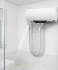 Rock Solid 15.9 Gallon Electric Water Heater With 1500 Watt Fast Heating Element mounted under sink, providing hot water for quick showers.