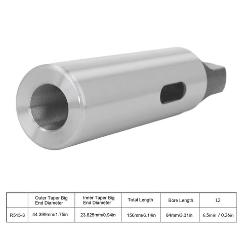 Front-side view of steel Morse taper drill sleeve with through bore and side slot.
