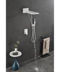 Shower System with Waterfall Rainfall Head and Handheld, Wall-Mounted featuring a white fixture and sleek design.