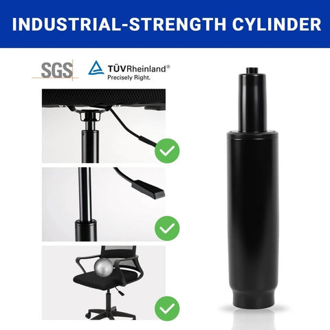 Beefed-Up Heavy Duty Office Chair Cylinder Replacement With 2.4 Inch Stroke And 1000 Lb Class 4 Hydraulic Lift shown installed