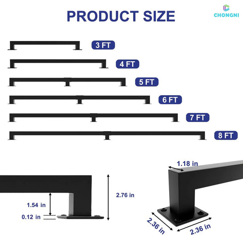 Kickass 7 Ft Indoor Stair Railing Featuring Matte Black Square Tube Handrail With Boss Level Non Slip Grip For Wall Mount Setup dimensions and sizes.