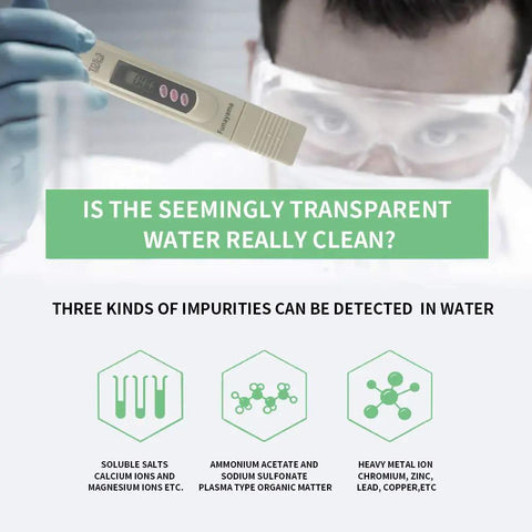 Scientist using 3 In 1 Digital Water Quality Meter for PPM EC Temperature Testing for drinking water pool spa and aquarium.