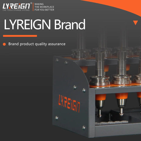 CNC Tool Rack Desktop Storage for Workshop and Garage, Heavy Duty Metal Tool Holder with ABS Inserts in LYREIGN branding.