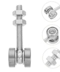 Built Like A Tank Stainless Steel Sliding Door Hanger With Double Bearing Track Rollers close-up of track roller with hardware.