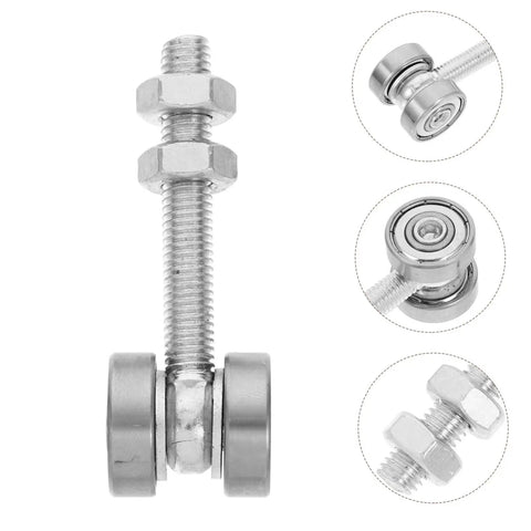 Built Like A Tank Stainless Steel Sliding Door Hanger With Double Bearing Track Rollers close-up of track roller with hardware.