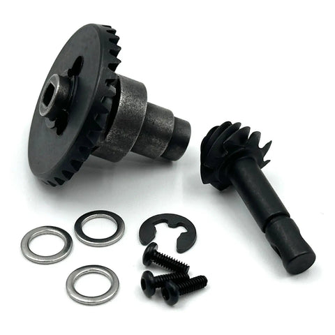 Bevel Gear Set 30T 8T For One Tenth RC Crawlers components and screws, close-up view