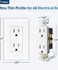 50 Pack Wall Outlet With Tamper Resistant 15 Amp Receptacles And Wall Plate, UL Listed 125V 1875W Decorator Style Electrical Outlet