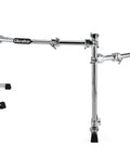 Curved Three Sided Drum Rack With Four Heavy Duty T Legs And Straight Up Secure Multi Clamp Mounts For Killer Pro Gig Rig Setup seen from the side.