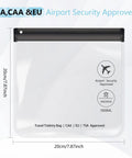 Clear TSA Approved Security Toiletry Bags Quart Size For EU UK And US Carry-On Regulations with dimensions and labels visible
