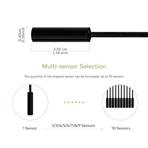Pro Grade Escape Room Magnetic Sensor Lock System showing multi-sensor selection with size dimensions and options for sensors.