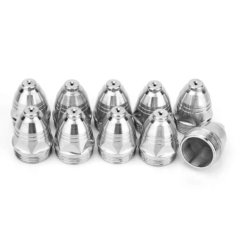 Premium P80 Plasma Cutting Consumables Set With 10 Durable Nozzle Tips For Air Plasma Machines, showing 10 shiny nozzle tips.