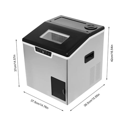 2 in 1 Countertop Ice Maker Crushed Ice and Cube Options, stainless steel build, smart LCD, compact size for home use.