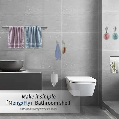 Dope Brushed Nickel 12 Piece Bathroom Hardware Set with towels on 16 inch bars, wall hooks, and toilet paper holder in bathroom.