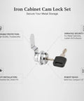 Heavy Duty Iron Cam Lock Set For File Cabinets, Lockers, And Tool Chests, Secure Metal Storage With Rotating Cam Mechanism