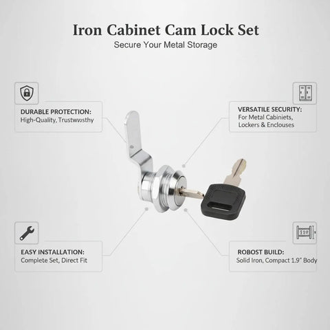 Heavy Duty Iron Cam Lock Set For File Cabinets, Lockers, And Tool Chests, Secure Metal Storage With Rotating Cam Mechanism
