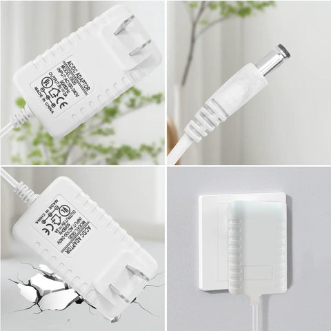 5V Power Cord Replacement For Rest Series Sound Machine Charger For Rest, Rest Plus, And Rest Mini, shown in use and close-up
