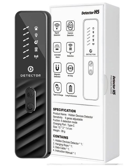 Privacy Pen Hidden Camera Detector With 4 In 1 Spy Camera Finder GPS Tracker Detector Anti Theft Alarm 6 Level Sensitivity 168 Hour Battery Life For Travel Hotel Home Car Office black device with box