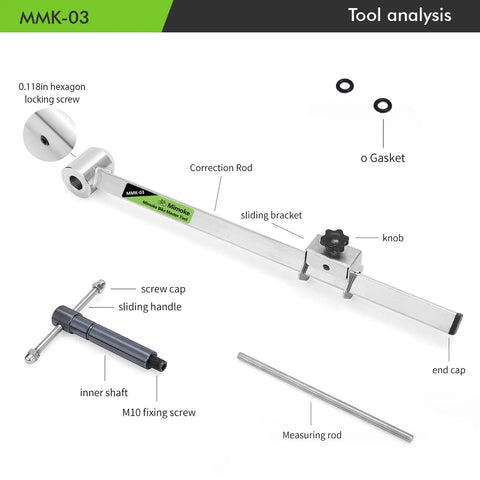 Diagram of Pro Grade Derailleur Hanger Alignment Gauge Tool for Bicycle, Stainless Steel Construction parts labeled.