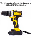 Kickoff Your Weekend Repairs Without The Sweat Using This Dependably Smooth 21V Cordless Battery Drill And Driver Set Delivering Rock Solid Torque And Rapid Shock Drilling Action, showcasing a compact yellow cordless drill.