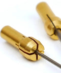 10 Pack Mini Drill Brass Collet Chuck 0.5 To 3.2mm Clamping Adapter For Rotary Tool shown with brass design and metal bit.