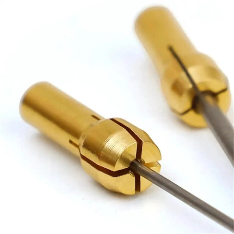 10 Pack Mini Drill Brass Collet Chuck 0.5 To 3.2mm Clamping Adapter For Rotary Tool shown with brass design and metal bit.