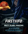 Mechanic inspecting car engine with 22-month warranty badge emphasizing quality and reliability.